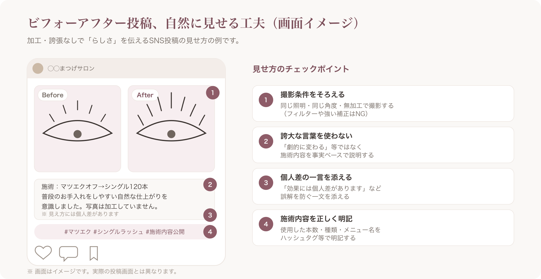 ビフォーアフター写真を加工なし・自然な見せ方で投稿している例のスクリーンショット