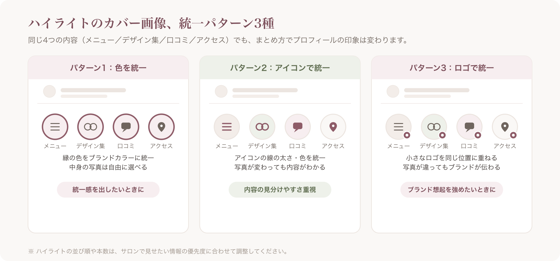 カバー画像統一パターン(色統一/アイコン/ロゴ)の比較例