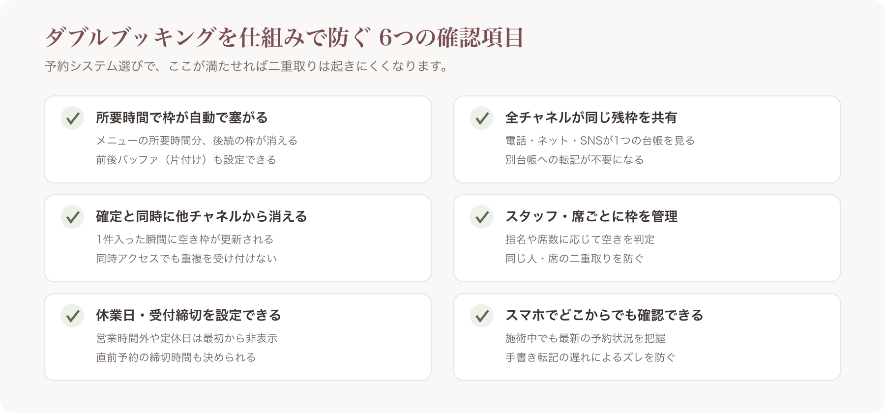 ダブルブッキングを仕組みで防ぐ予約システムの確認チェックリスト