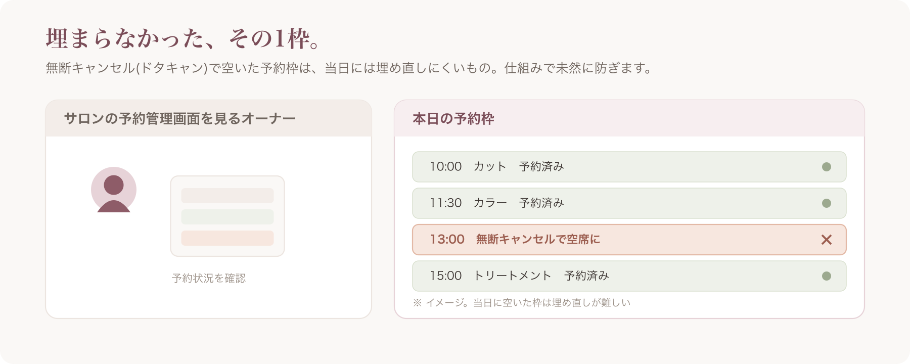 ドタキャンで空いた予約枠を見るサロンオーナー