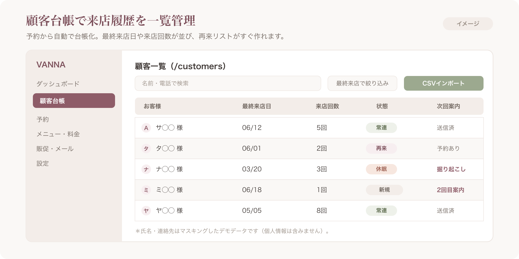 VANNA顧客台帳デモ(/customers)
